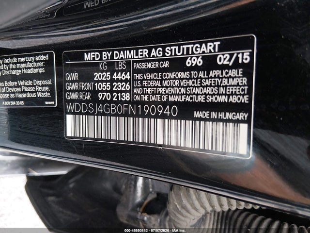 Aukcja sprzedaży 2015 Mercedes-benz Cla 250 4matic, vin: WDDSJ4GB0FN190940, numer aukcji: 45550882