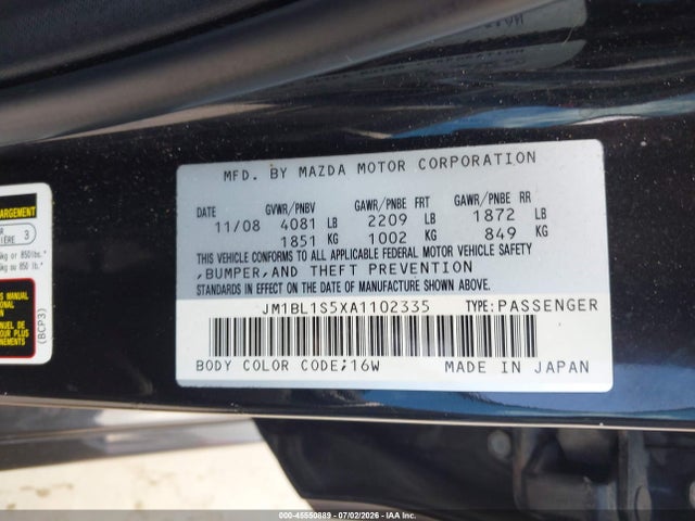 45550889 :رقم المزاد ، JM1BL1S5XA1102335 vin ، 2010 Mazda Mazda3 مزاد بيع