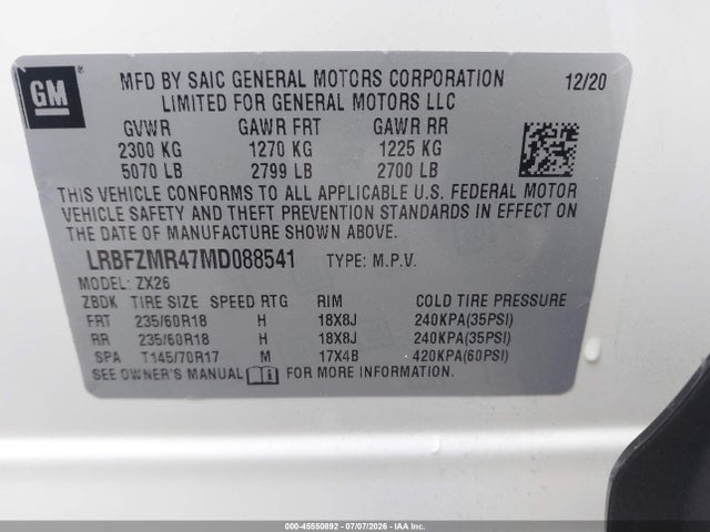 Aukcja sprzedaży 2021 Buick Envision Awd Preferred, vin: LRBFZMR47MD088541, numer aukcji: 45550892