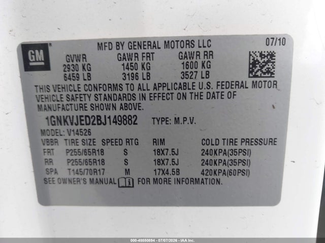 Продажа на аукционе авто 2011 Chevrolet Traverse 2lt, vin: 1GNKVJED2BJ149882, номер лота: 45550894