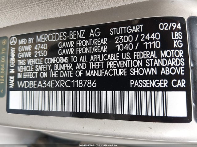 Продажа на аукционе авто 1994 Mercedes-benz E 420, vin: WDBEA34EXRC118786, номер лота: 45550902
