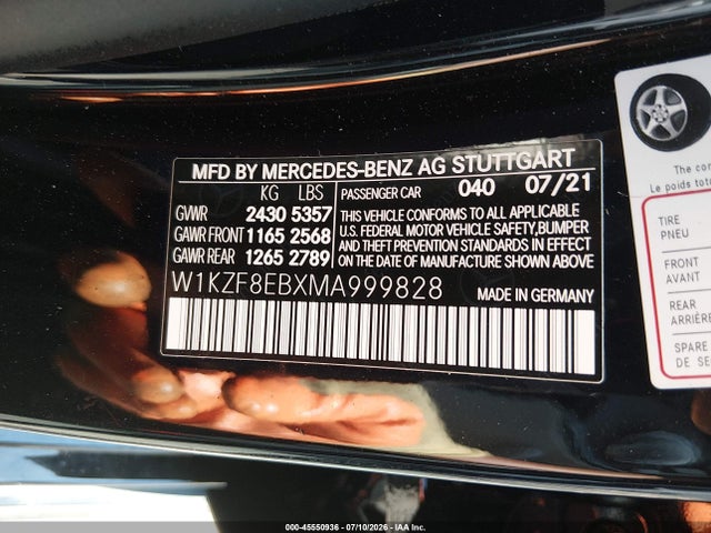 45550936 :رقم المزاد ، W1KZF8EBXMA999828 vin ، 2021 Mercedes-benz E 350 4matic مزاد بيع