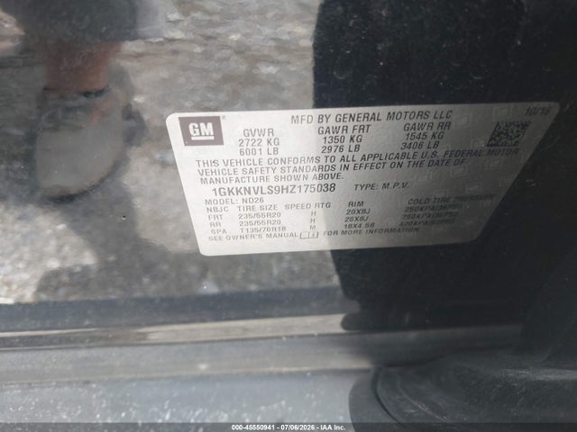 Продаж на аукціоні авто 2017 Gmc Acadia Slt-1, vin: 1GKKNVLS9HZ175038, номер лоту: 45550941