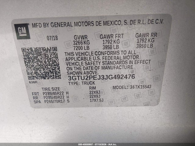 Aukcja sprzedaży 2018 Gmc Sierra 1500 Denali, vin: 3GTU2PEJ3JG492476, numer aukcji: 45550957