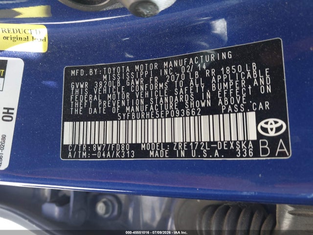 Toyota Corolla S Plus 2014 5YFBURHE5EP093662 Image 9