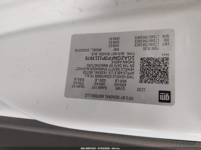 Продаж на аукціоні авто 2023 Chevrolet Express Passenger Rwd 3500 Extended Wheelbase Ls, vin: 1GAZGNFP3P1113975, номер лоту: 45551032