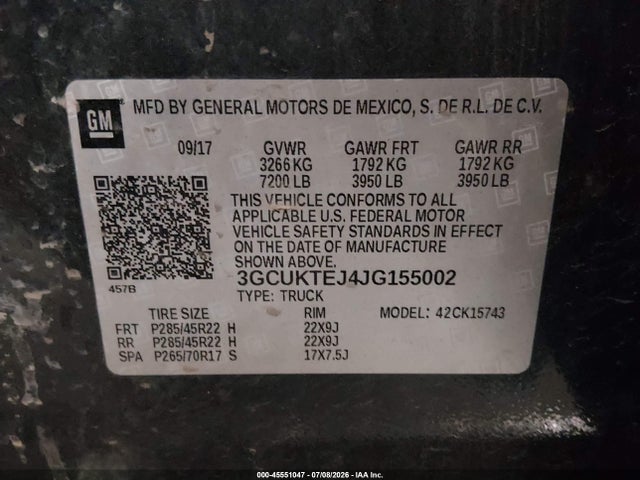 Продажа на аукционе авто 2018 Chevrolet Silverado 1500 High Country, vin: 3GCUKTEJ4JG155002, номер лота: 45551047