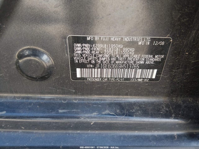 Aukcja sprzedaży 2009 Subaru Impreza 2.5i, vin: JF1GE60669H513765, numer aukcji: 45551061