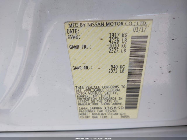 1N4AL3AP8HN336850 Nissan Altima 2.5 Sr