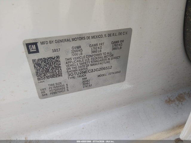 GMC Sierra 1500 Slt 2018 3GTU2NEC2JG206512 Image 9
