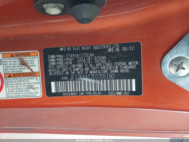 Продаж на аукціоні авто 2013 Scion Fr-s, vin: JF1ZNAA17D2705190, номер лоту: 45551100