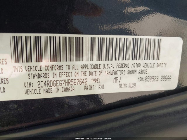 Aukcja sprzedaży 2017 Dodge Grand Caravan Gt, vin: 2C4RDGEG7HR567642, numer aukcji: 45551119