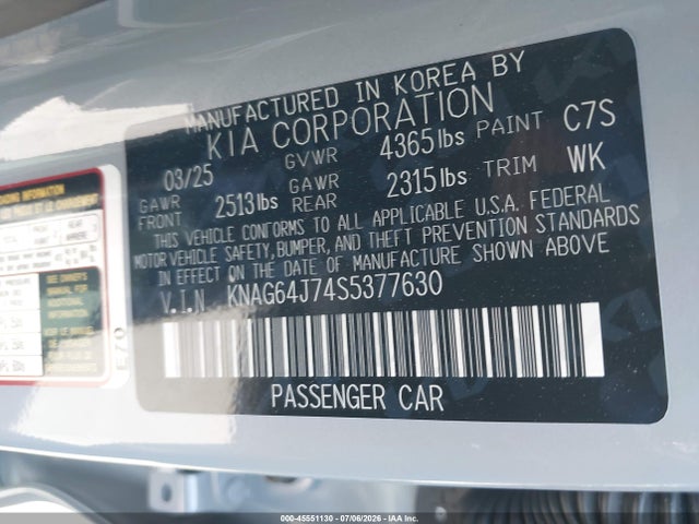 KIA K5 Gt-line 2025 KNAG64J74S5377630 Image 9