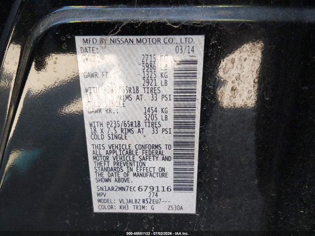 Nissan Pathfinder S 2014 5N1AR2MN7EC679116 Image 9