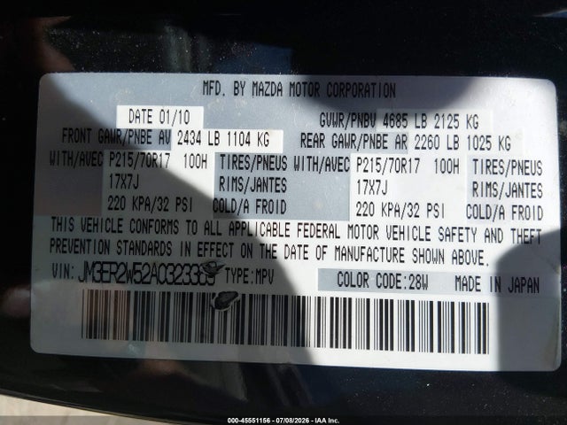 Aukcja sprzedaży 2010 Mazda Cx-7 I Sport, vin: JM3ER2W52A0323369, numer aukcji: 45551156