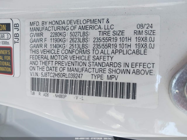 Aukcja sprzedaży 2024 Acura Rdx Technology Package, vin: 5J8TC2H50RL039247, numer aukcji: 45551183
