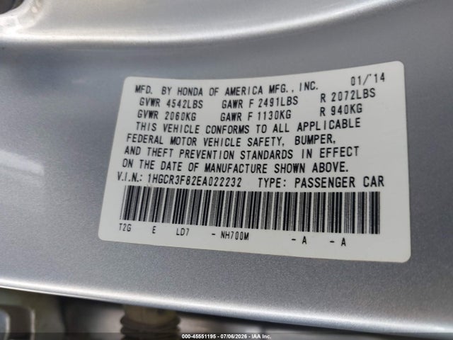 Honda Accord Ex-l V-6 2014 1HGCR3F82EA022232 Image 9