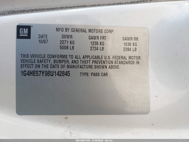 Aukcja sprzedaży 2008 Buick Lucerne Cxs, vin: 1G4HE57Y98U142845, numer aukcji: 45551200