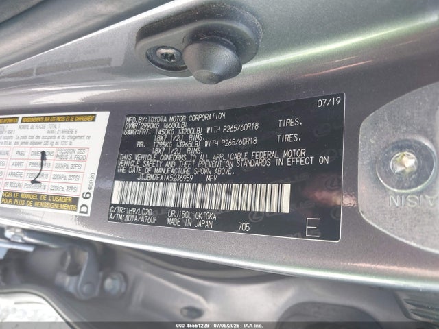Продаж на аукціоні авто 2019 Lexus Gx 460 Premium, vin: JTJBM7FX1K5236959, номер лоту: 45551229