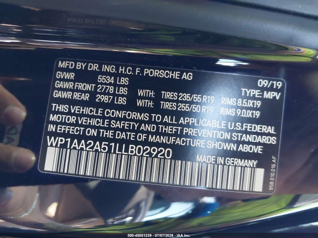 Продаж на аукціоні авто 2020 Porsche Macan, vin: WP1AA2A51LLB02920, номер лоту: 45551239