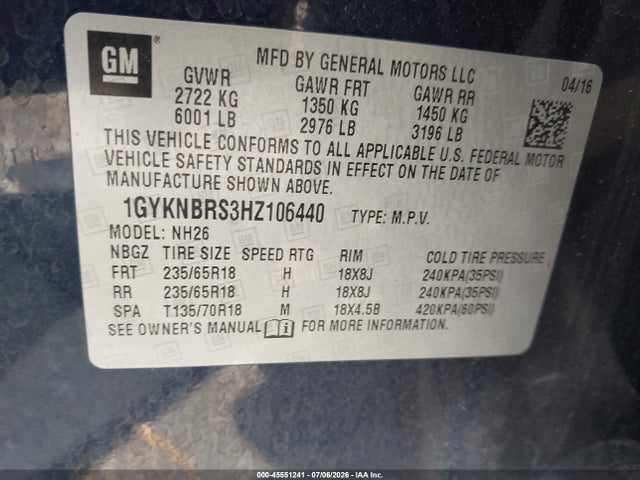 Aukcja sprzedaży 2017 Cadillac Xt5 Luxury, vin: 1GYKNBRS3HZ106440, numer aukcji: 45551241