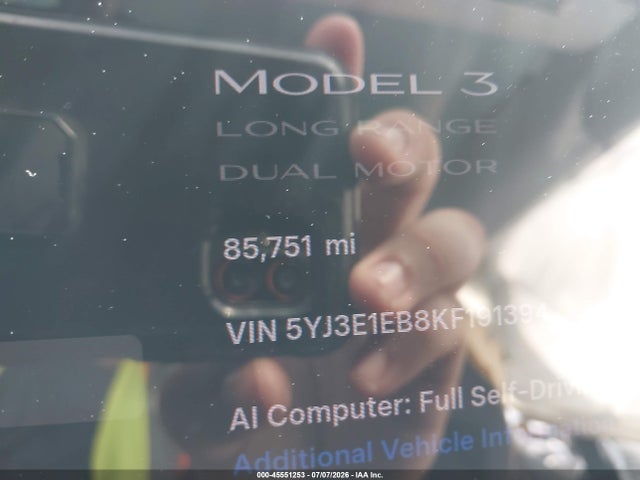 Auction sale of the 2019 Tesla Model 3 Long Range/performance, vin: 5YJ3E1EB8KF191394, lot number: 45551253