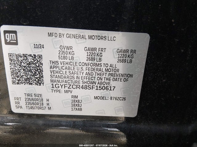 2025 Cadillac Xt4 Fwd Premium Luxury მანქანა იყიდება აუქციონზე, vin: 1GYFZCR48SF150617, აუქციონის ნომერი: 45551257