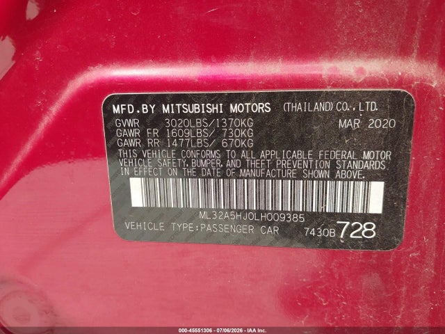 ML32A5HJ0LH009385 Mitsubishi Mirage Gt/le