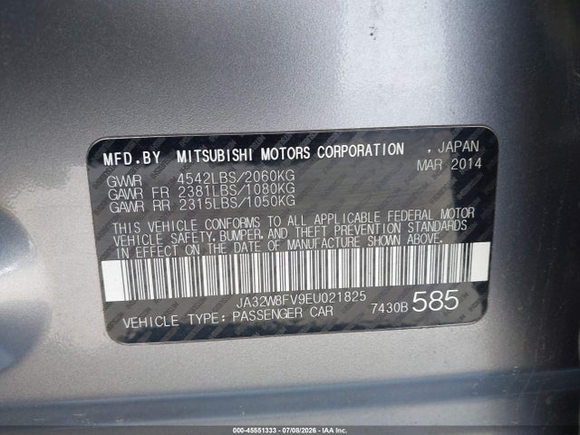 Aukcja sprzedaży 2014 Mitsubishi Lancer Evolution Gsr, vin: JA32W8FV9EU021825, numer aukcji: 45551333