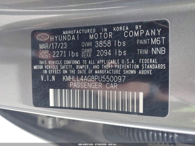 45551359 :رقم المزاد ، KMHLL4AG8PU550097 vin ، 2023 Hyundai Elantra Se مزاد بيع
