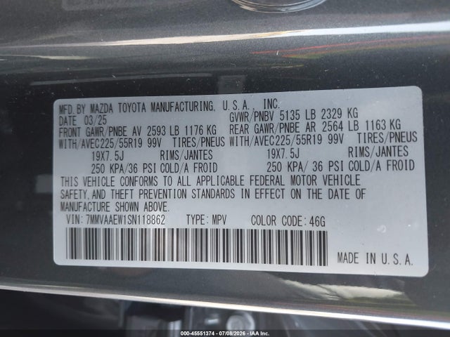 45551374 :رقم المزاد ، 7MMVAAEW1SN118862 vin ، 2025 Mazda Cx-50 Hybrid Premium Plus Package مزاد بيع