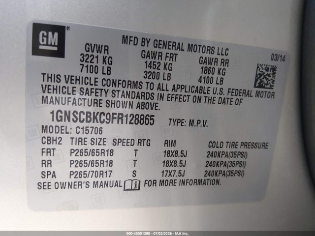 Chevrolet Tahoe Lt 2015 1GNSCBKC9FR128865 Image 9