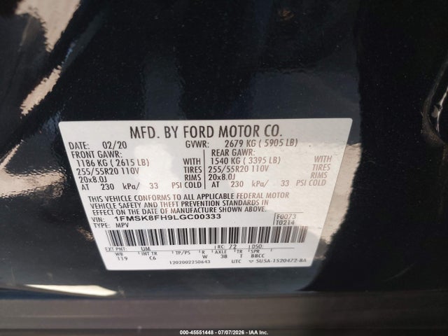 Ford Explorer Limited 2020 1FMSK8FH9LGC00333 Image 9