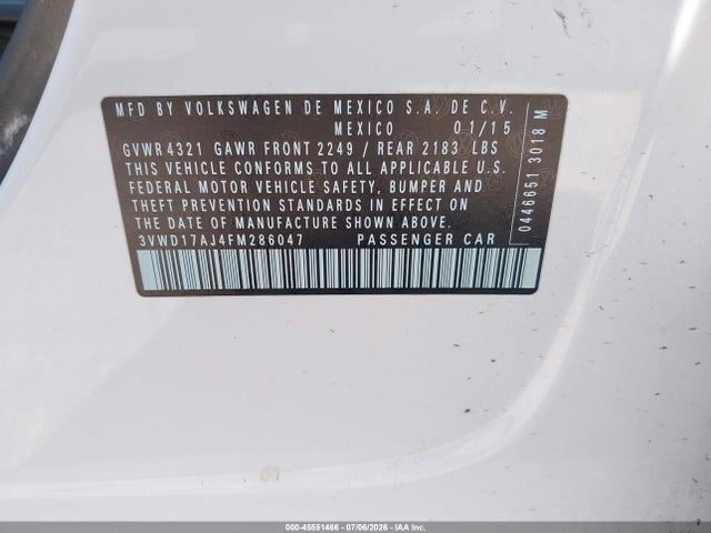 Volkswagen Jetta 1.8t Se 2015 3VWD17AJ4FM286047 Image 9
