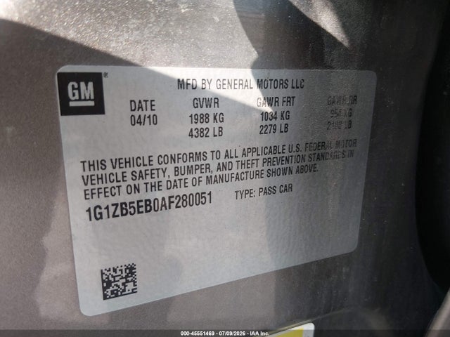 Aukcja sprzedaży 2010 Chevrolet Malibu Ls, vin: 1G1ZB5EB0AF280051, numer aukcji: 45551469