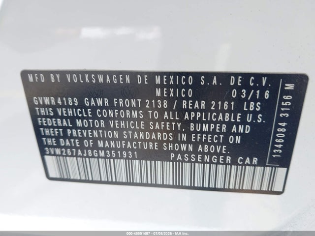 3VW267AJ8GM351931 Volkswagen Jetta 1.4t S