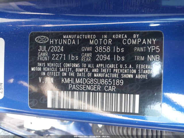KMHLM4DG8SU865189 Hyundai Elantra Sel Sport