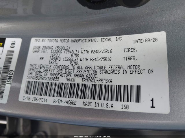 5TFAX5GN8MX189055 Toyota Tacoma Sr5