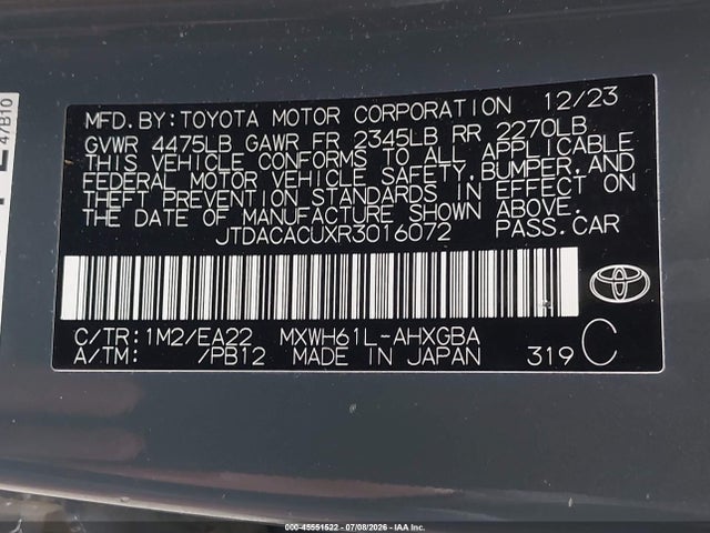 JTDACACUXR3016072 Toyota Prius Prime Xse