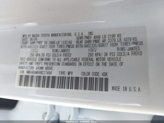 Aukcja sprzedaży 2024 Mazda Cx-50 2.5 S Select, vin: 7MMVABAM6RN237494, numer aukcji: 45551523