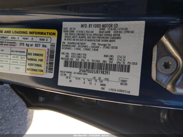 3FA6P0UU5JR198391 Ford Fusion Hybrid S