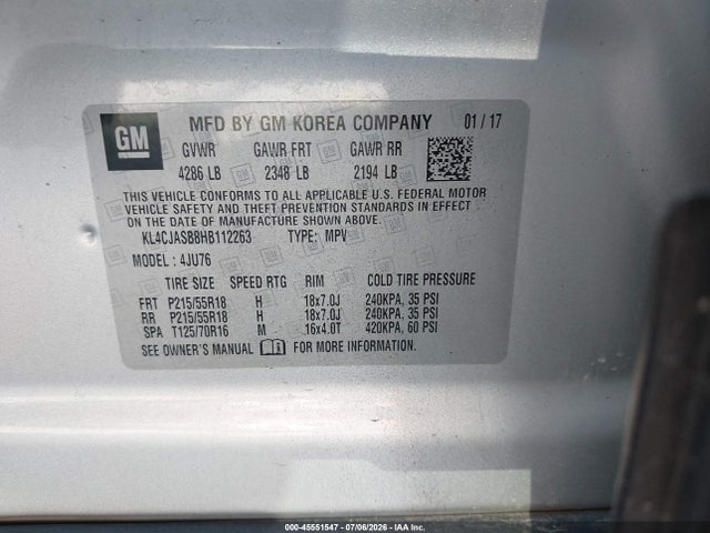 Aukcja sprzedaży 2017 Buick Encore Preferred, vin: KL4CJASB8HB112263, numer aukcji: 45551547