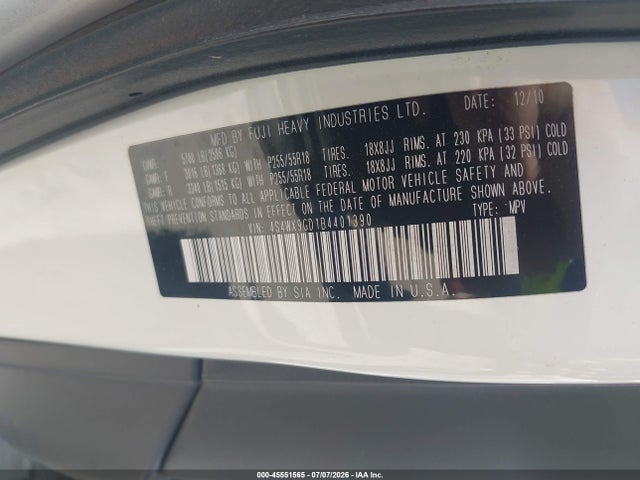 45551565 :رقم المزاد ، 4S4WX9GD1B4401390 vin ، 2011 Subaru Tribeca 3.6r Limited مزاد بيع