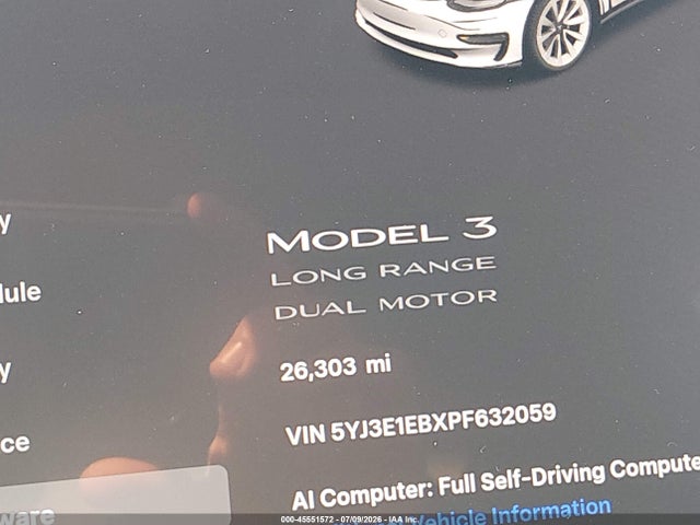 Продаж на аукціоні авто 2023 Tesla Model 3 Long Range Dual Motor All-wheel Drive, vin: 5YJ3E1EBXPF632059, номер лоту: 45551572