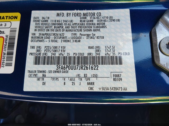 3FA6P0UU7JR261622 Ford Fusion Hybrid S