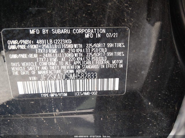 Subaru Forester 2021 JF2SKADC9MH582833 Image 9