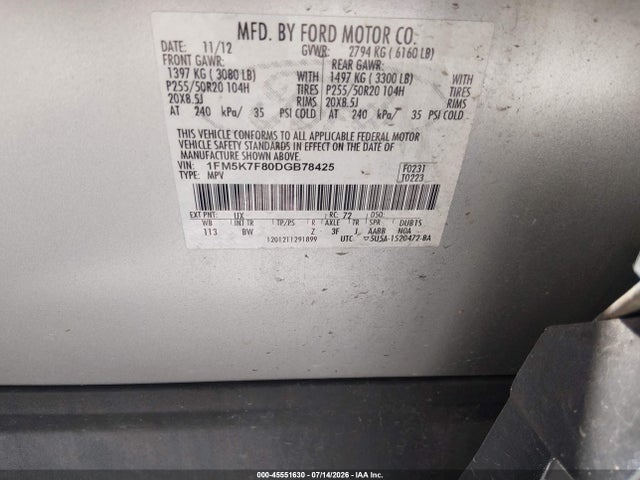 Продажа на аукционе авто 2013 Ford Explorer Limited, vin: 1FM5K7F80DGB78425, номер лота: 45551630