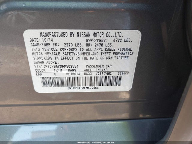 Продаж на аукціоні авто 2015 Infiniti Q40, vin: JN1CV6APXFM502564, номер лоту: 45551631