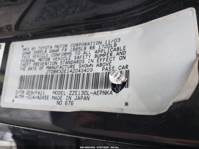 Aukcja sprzedaży 2004 Toyota Corolla Le, vin: JTDBR32E142043409, numer aukcji: 45551636