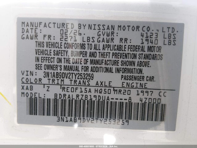 3N1AB9DV2TY253259 Nissan SENTRA SR